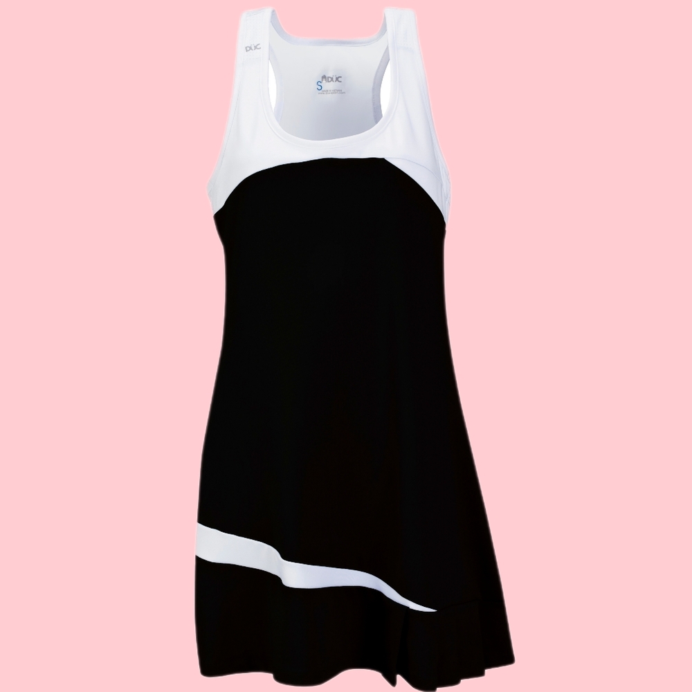 DUC SPORT "Fire" Tennis Golf Racer Back SelfBra Pleated Asymmetrical Minidress L
